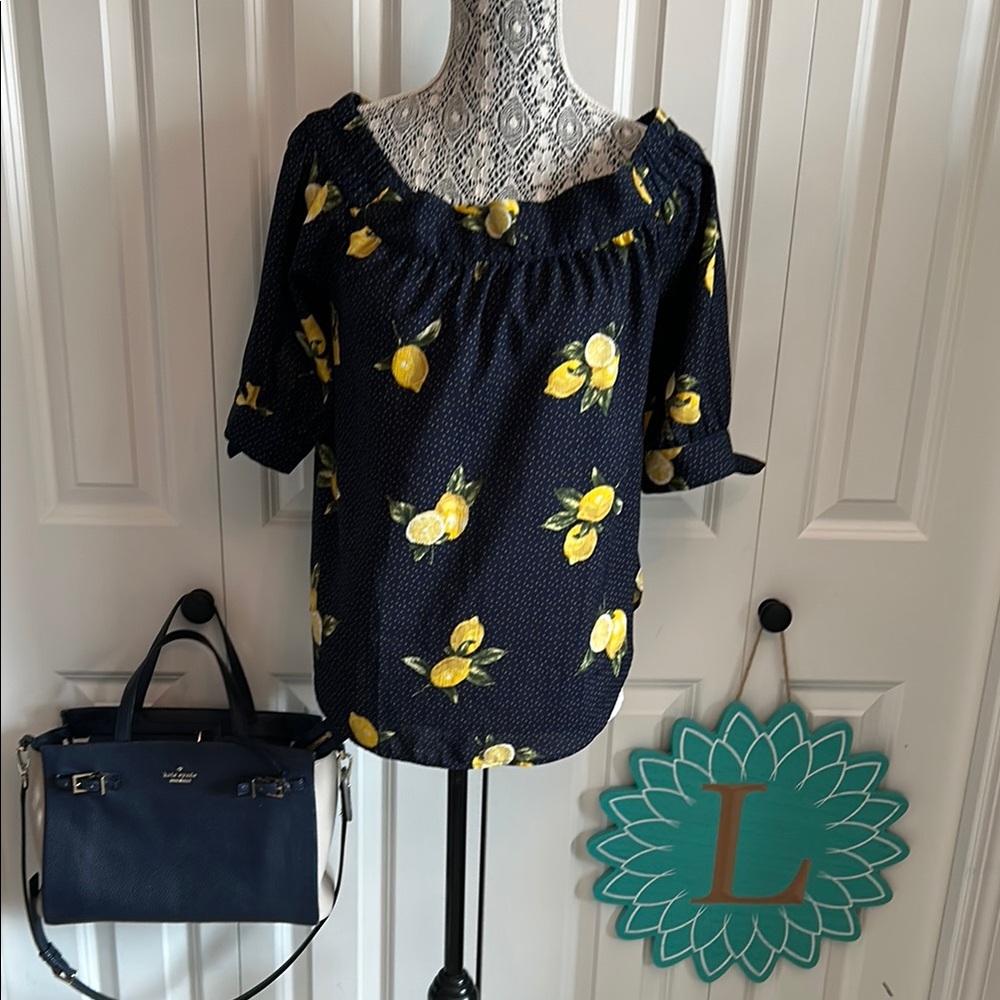 Mine Navy Lemon Print Blouse